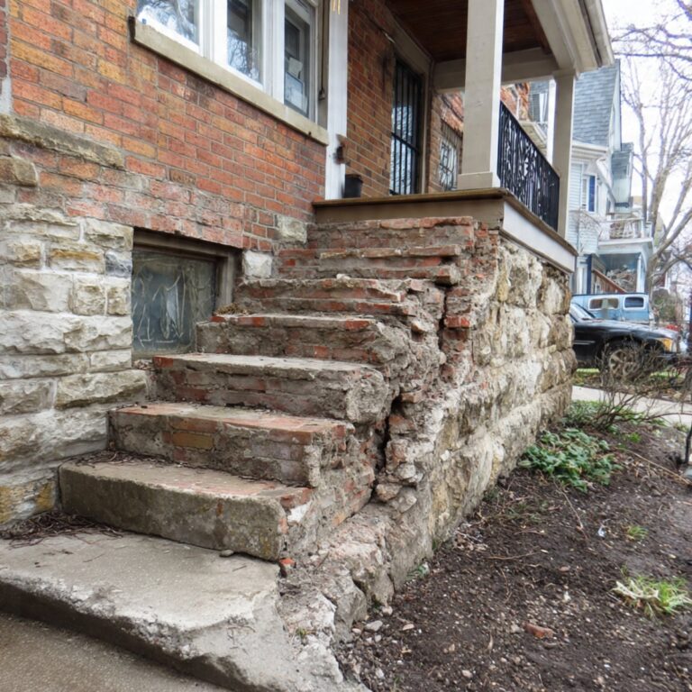Damaged stone and brick stairs needing professional restoration in Chicago